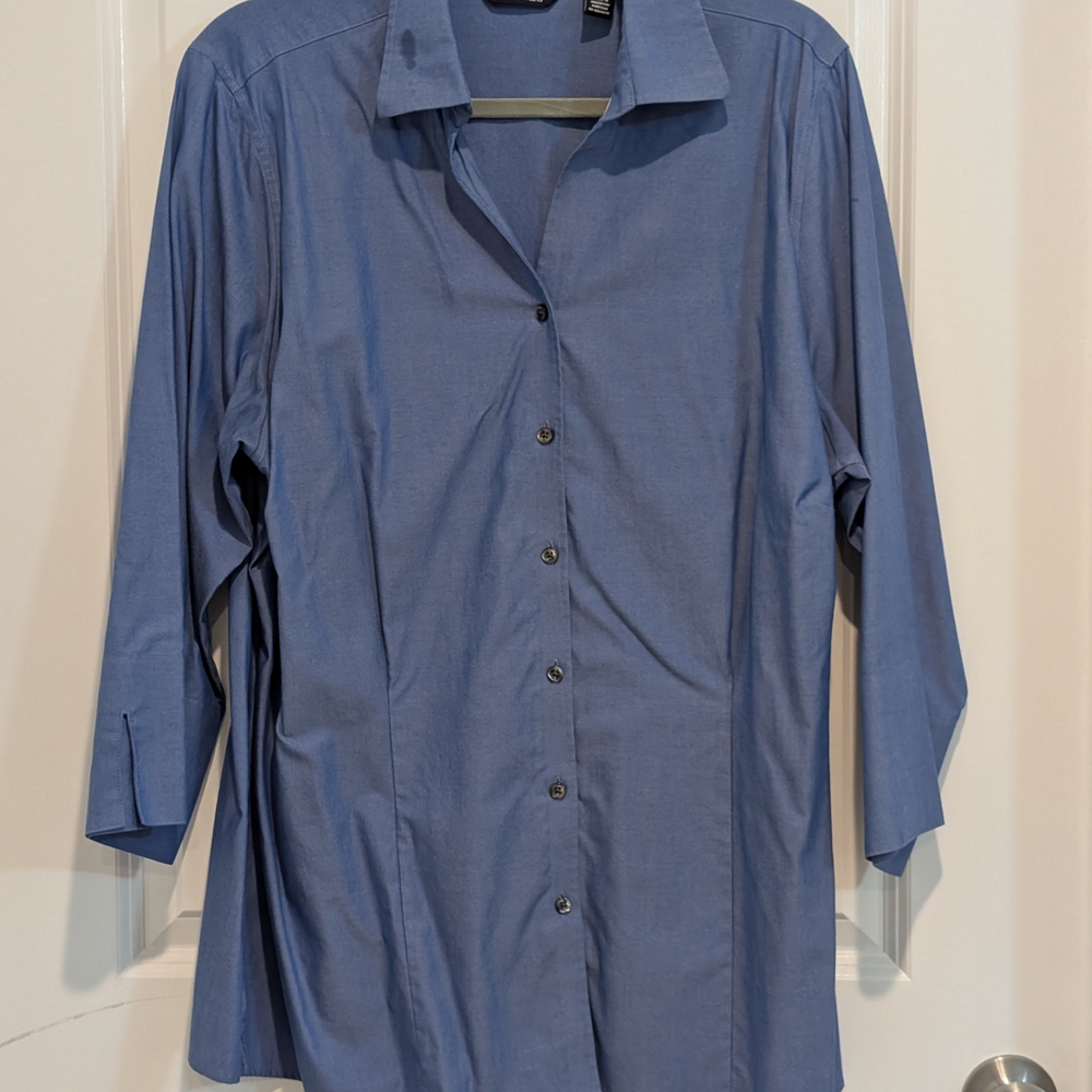 Lands' End Women's Blue Button-Front Blouse